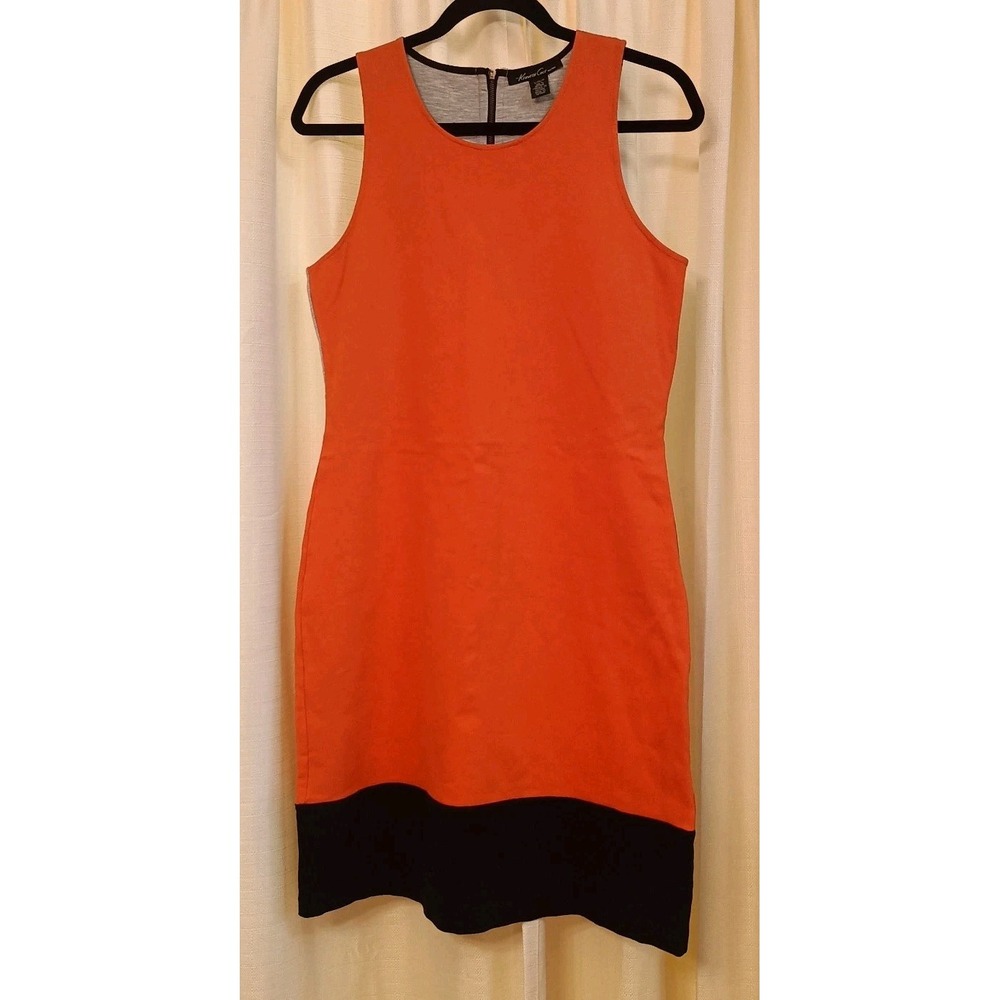 Kenneth Cole New York Womens L Colorblock Sleeveless Sheath Dress‎ Orange Grey